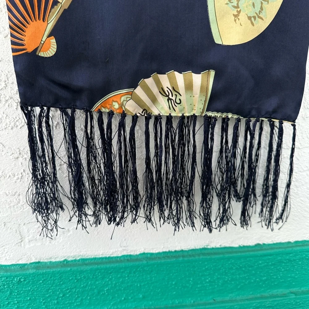 Scarf Silk Fan Pattern Fringe 44” X 10 1/2”